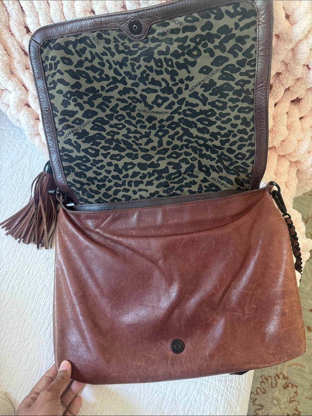 Rebecca Minkoff Brown Leather Studded Tassel Crossbody Bag - Picture 3 of 8